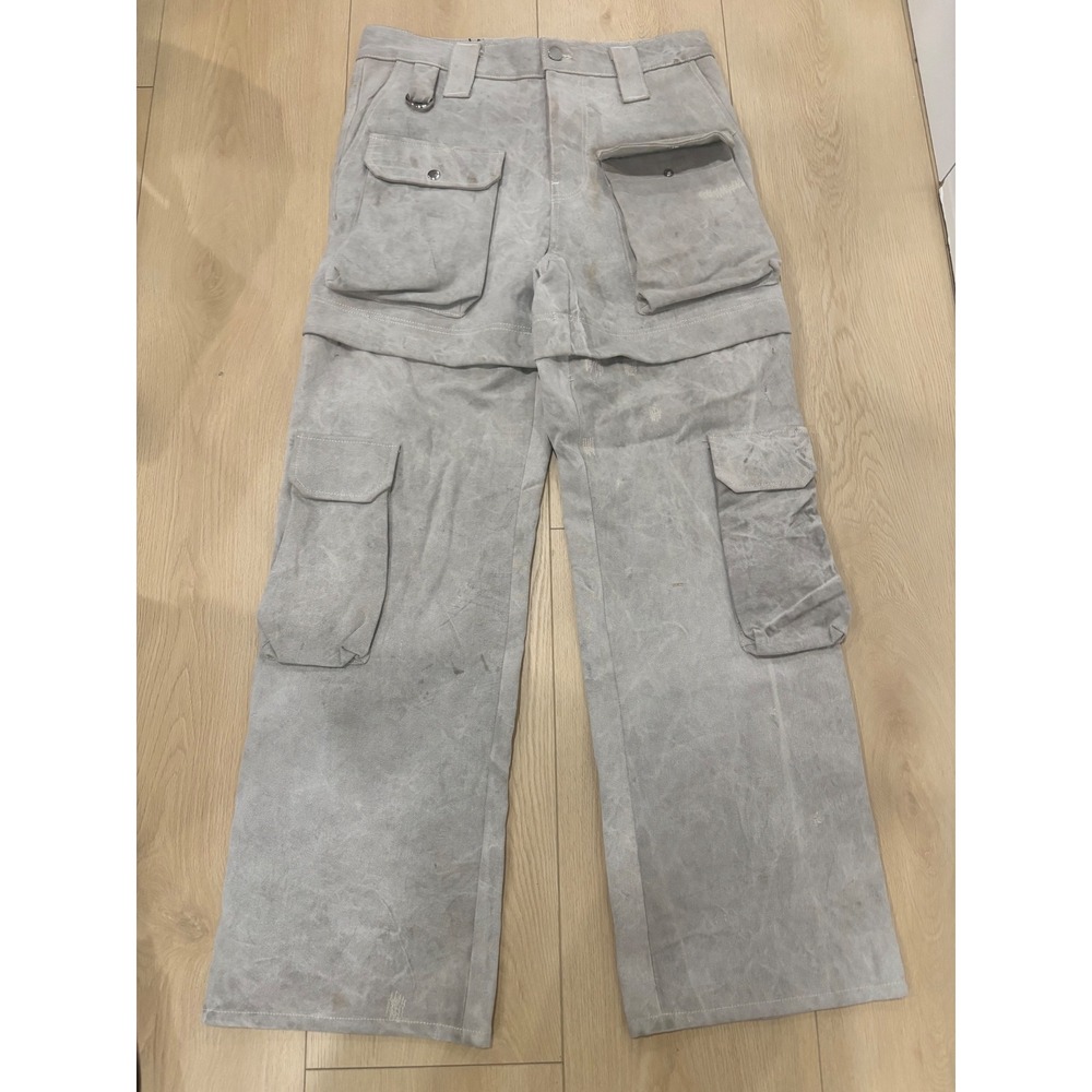 THOUGHTS AND IDEAS Distressed Convertible‎ Multi-Pocket Cargo Pants Grey Mens